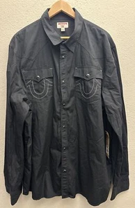 True Religion Tri Needle Solid Western Shirt Men's 3XL Pearl Snap Black - Picture 1 of 11