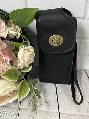 Vintage Coach Black Leather Turnlock Wristlet Phone Case Pouch Case Bag • 40€