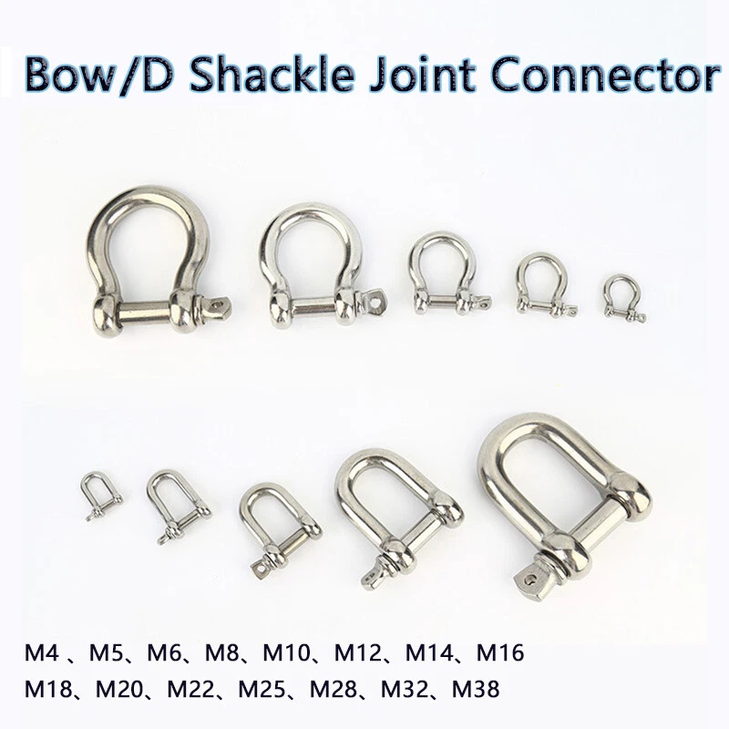 304 Stainless Steel Bow/D Shackle Joint Connector Marine Grade Shackles M4-M38 - Image 1 of 4
