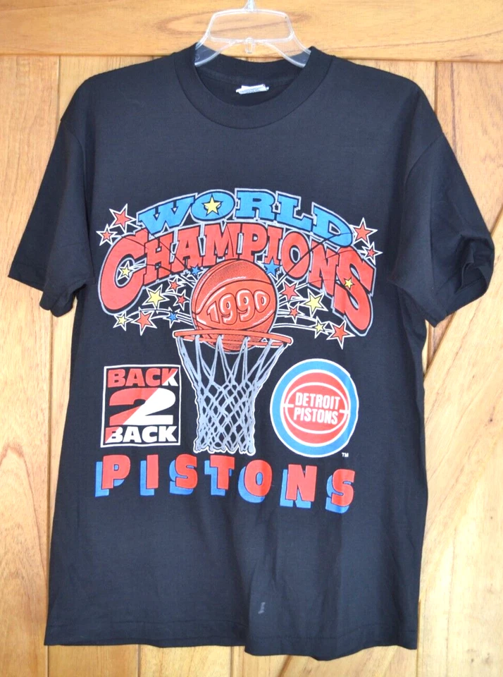 Camisa negra grande de colección 1990 Detroit Pistons Campeones del Mundo espalda 2 espalda para hombre Foto 1 de 4