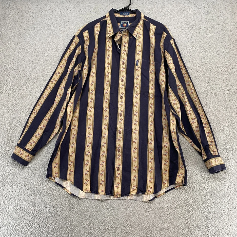Ralph Lauren Chaps Shirt Mens XLT Tall Vintage Retro Striped Long Sleeve 90s Y2K - Image 1 of 4