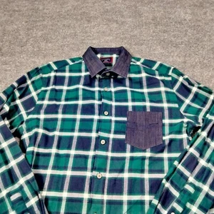Camisa Untuckit Para Hombres Grande A Cuadros Calce Ajustado Franela Bolsillo Cuello Manga Larga - Imagen 1 de 10