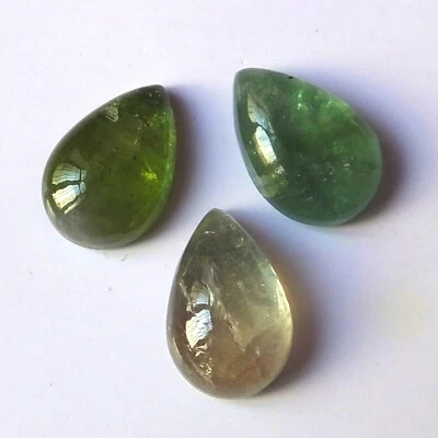 Multi Color Tourmaline Cabochon 12X8 mm Pear Natural Loose Gemstone 3 Piece Lot - Image 1 of 4