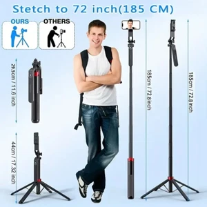 72-Inch 185cm Portable Camera Tripod with Wireless Remote Control, 360° Rotation - Picture 1 of 10