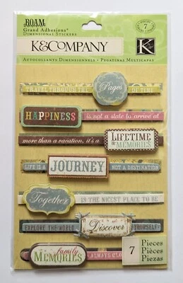 Roam Sentiments Travel Phrases Grand Adhesions Scrapbooking Stickers K&Company - Image 1 of 2