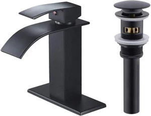 Black Waterfall Widespread Bathroom Sink Faucet With Drain Basin Mixer Tap - Picture 1 of 8