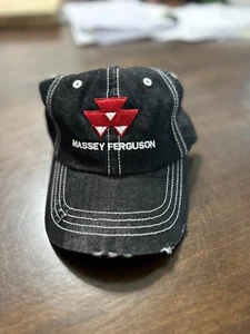 Black Massey Ferguson Denim Hat Distressed NWT Mesh Back Strapback - Picture 1 of 1