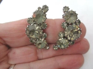 WEISS VTG SMOKEY GRAY EARRINGS...Signed - Picture 1 of 4