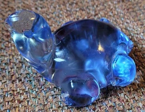 Blue Glass Turtle Handcrafted Clear Paperweight Figurine - Picture 1 of 9