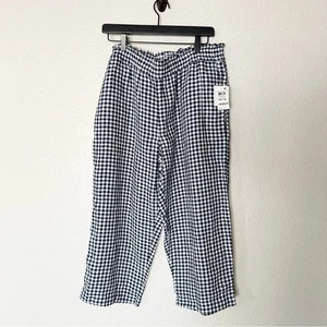 Charter Club Womens Linen Pull-On Wide Leg Pants Navy Gingham Plaid Petite XL - Picture 1 of 7