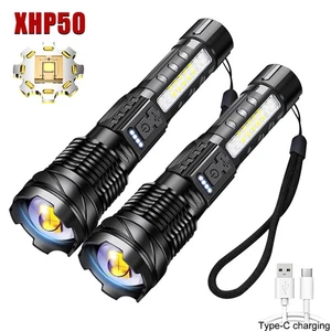 2pcs P50 LED Flashlight Side Red White Blue Light Zoom USB Rechargeable Torch - Picture 1 of 10