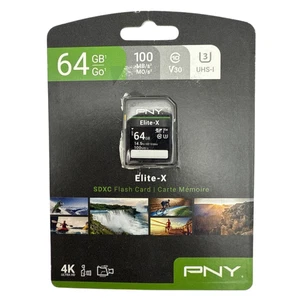 PNY Elite X 64GB micro SDXC UHS I U3 V30 A1 Memory Card with SD Adapter Class 10 - Picture 1 of 12