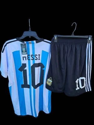 MESSI #10 Argentina Fútbol Camiseta Pantalones Cortos Conjunto COPA América AFA Talla XL Nuevo Foto 1 de 4