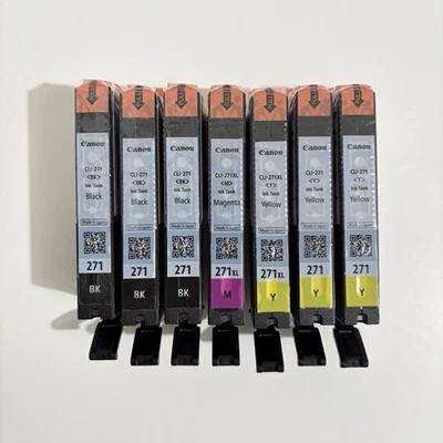 7 Pack Genuine Canon CLI-271 Ink Cartridges Black Magenta Yellow OEM - Image 1 of 2