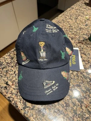 NWT Polo Ralph Lauren Bear Hat Cap University Leatherman Multi Embroidered Blue - Image 1 of 4
