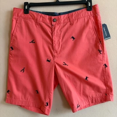 Nautica Lobsters and Crabs Shorts Watermelon Pink Size 33x9.5 NEW - Image 1 of 4