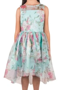 Zunie Big Girl's Mint Floral Mesh Print Hi-Lo Fanciful Dress-Size-14/16 - Picture 1 of 5