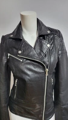 NEW BOD & CHRISTENSEN 100% REAL LEATHER BLACK BIKER JACKET SIZE S - Image 1 of 4