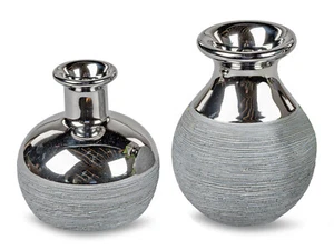 2er Set Dekovase silber Design Vase Blumenvase Dekoobjekt Dekorationsartikel - Bild 1 von 1