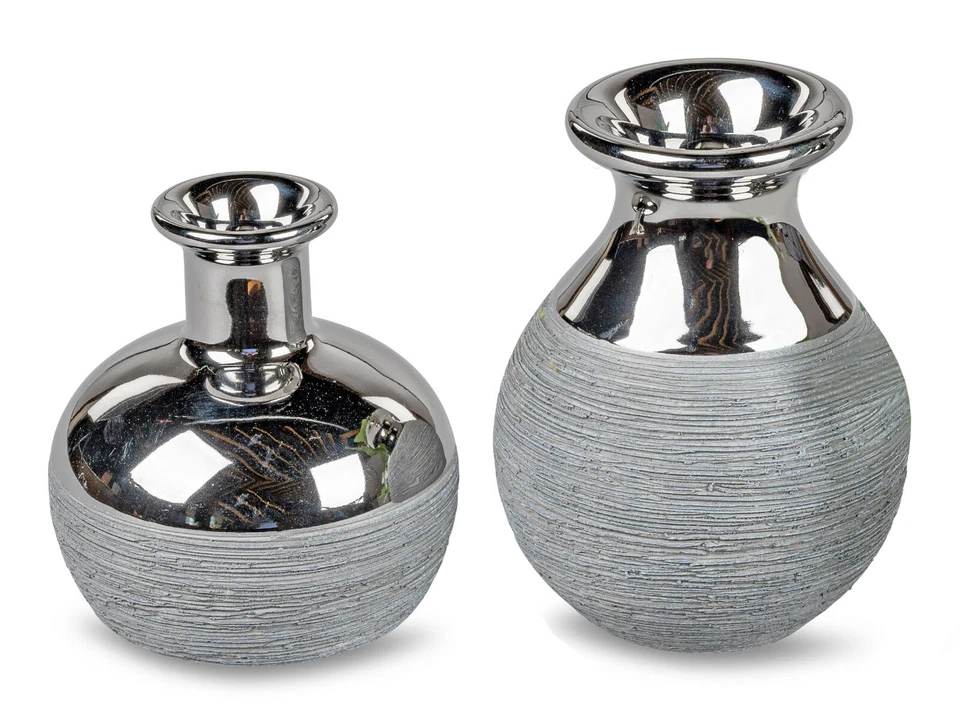 2er Set Dekovase silber Design Vase Blumenvase Dekoobjekt Dekorationsartikel - Bild 1 von 1