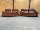 Furniture Village Cozee 2 & 2 Seater Brown/tan Leather Sofa Set Ready To Ship Uk