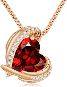 Collana Delle Donna Cuore, Oro Rosa Birthstone Gioielli Donna Regali Di Festa De - Foto 1 di 12