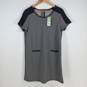 NEW Katies womens dress size L shift black geometric short sleeve zip 040677 - Picture 1 of 11