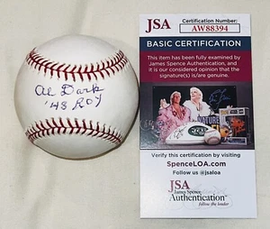 Al Dark Signed Official MLB Baseball Inscribed 1948 ROY Boston Braves JSA COA - Picture 1 of 4