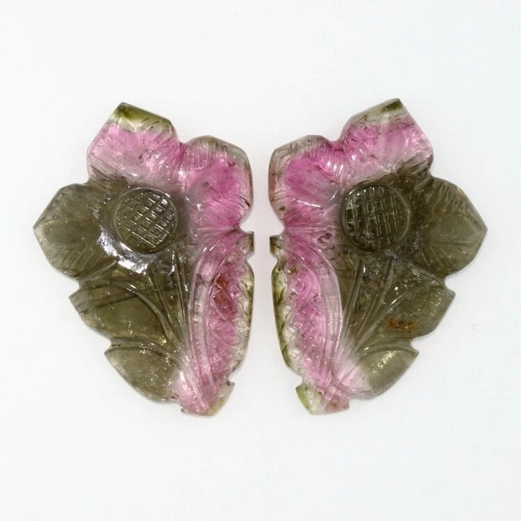 PARTY COLOR TOURMALINE 31 x 21.5 MM FLOWER CARVING MATCHED PAIR F-3711 - Image 1 of 1
