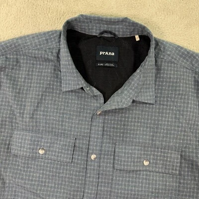 Camisa prAna Para Hombres XL Azul Cuadros Bolsillos Detallados Senderismo Exterior Abotonada Usada en Excelente Condición Foto 1 de 4