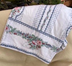 2 Vintage Cannon Twin Flat Sheet Roses Blue Pink Self Pattern Retro USA READ - Picture 1 of 5