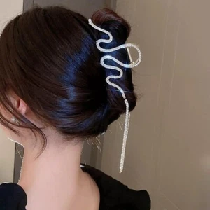 Crystal Hair Clip Rhinestone Large Snake Hair Claw Tassel Chain Flash Clamp Pin - Picture 1 of 46