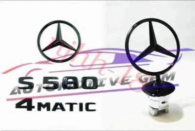 S580 4MATIC Rear Star Emblem gloss Black Badge Logo Hood Ornament  W223 Sedan Foto 1 de 2