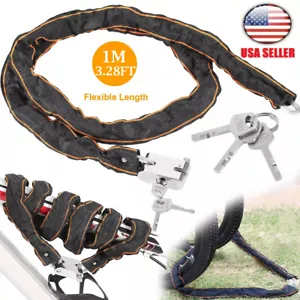 3.28FT Anti-theft Motorcycle Chain Lock Security Bicycle Bike Padlock + 3 Keys - Picture 1 of 18