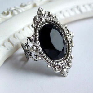 Women Men Fashion 925 Silver Jewelry Black Sapphire Wedding Party Ring Size 6-13