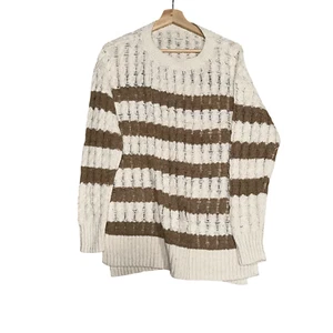 Anthropologie Pilcro Pullover Damen Gr. Medium weiß braun Zopfmuster Langarm - Bild 1 von 4