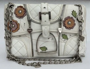 Luella Leather Purse Floral Carmen Biker White Silver Chain Strap Shoulder Bag - Picture 1 of 20