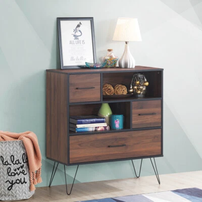 Sideboard Storage Cabinet Multipurpose Display Unit w/ Drawers Walnut Home - Image 1 of 4