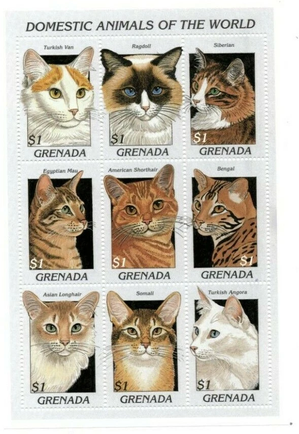 Grenada 1997 - Cats Animals - Sheet Of 9 stamps - Scott #2628 - MNH - Image 1 of 1