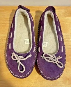L.L. Bean Hearthside Plum Purple Shearling Lined Hard-sole Slippers Size 5 - Picture 1 of 2