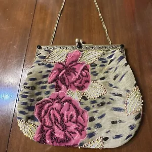 Bolso de mano Christiana vintage con cuentas de rayón bolso sin asas de metal y correa de cadena - Imagen 1 de 23