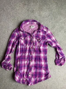 Mudd Shirt Girl's Size Medium Pink Purple Flannel Button Up Pocket Flaps No Belt - Picture 1 of 6