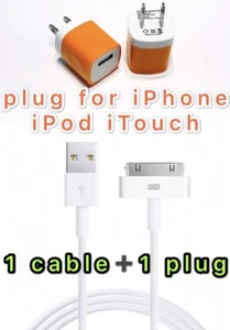 USB Charger Cable +Color Wall Plug Charger for For iPhone 4 4G 4S 3GS iPod Nano - Picture 1 of 23