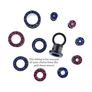 Coppia Spine Tunnel Filettate Nere in Acciaio con Gemme - 10G Thru 1/2" - Foto 1 di 1