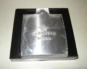 NIP SOBIESKI VODKA STAINLESS STEEL 5oz CURVED POCKET FLASK EMBOSSED LOGO - Picture 1 of 5