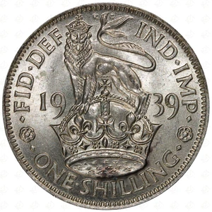 1939 Großbritannien George VI 1 Shilling Münze (English Crest) (Dies 1+A) - Bild 1 von 2
