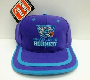 90er Jahre Vintage NBA Charlotte Hornissen Kappe AJD Dreieck Logo Druckknopflasche Mütze neu Neu mit Etikett - Bild 1 von 9