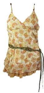Y2K Vtg JORDACHE Juniors Belted Cami Paisley ORANGE Size MEDIUM 7/9 - Picture 1 of 8