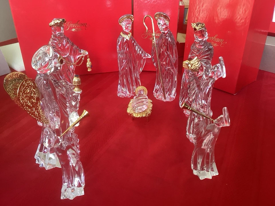 10 Pc.  Full Lead Crystal Nativity Scene With Gold Trim by Gorham - W/ Boxes - Image 1 of 4