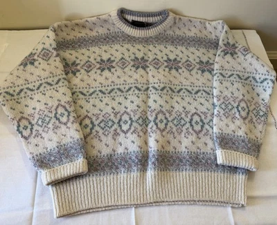 Suéter Vintage EDDIE BAUER Rosa Azul Lana Nórdico Copo de Nieve Isla Justa L EE. UU. Foto 1 de 4